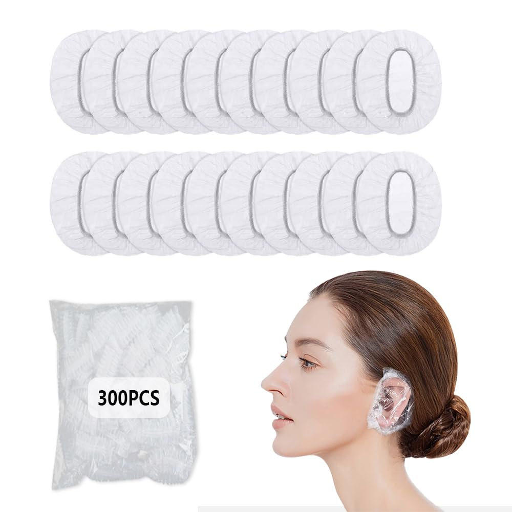 300-Pack Disposable Ear Covers, Waterproof Plastic Ear Shower Cap for Shower Hair Dye Bath Spa Salon