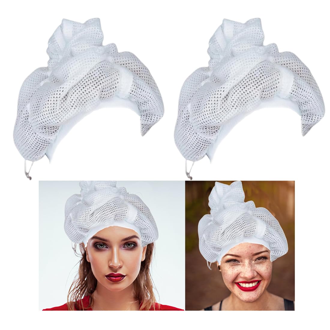 2 Pack Net Plopping Cap for Drying Curly Hair With Drawstring - Adjustable Net Hair Plopping Bonnet - Mesh Hair Drying Net