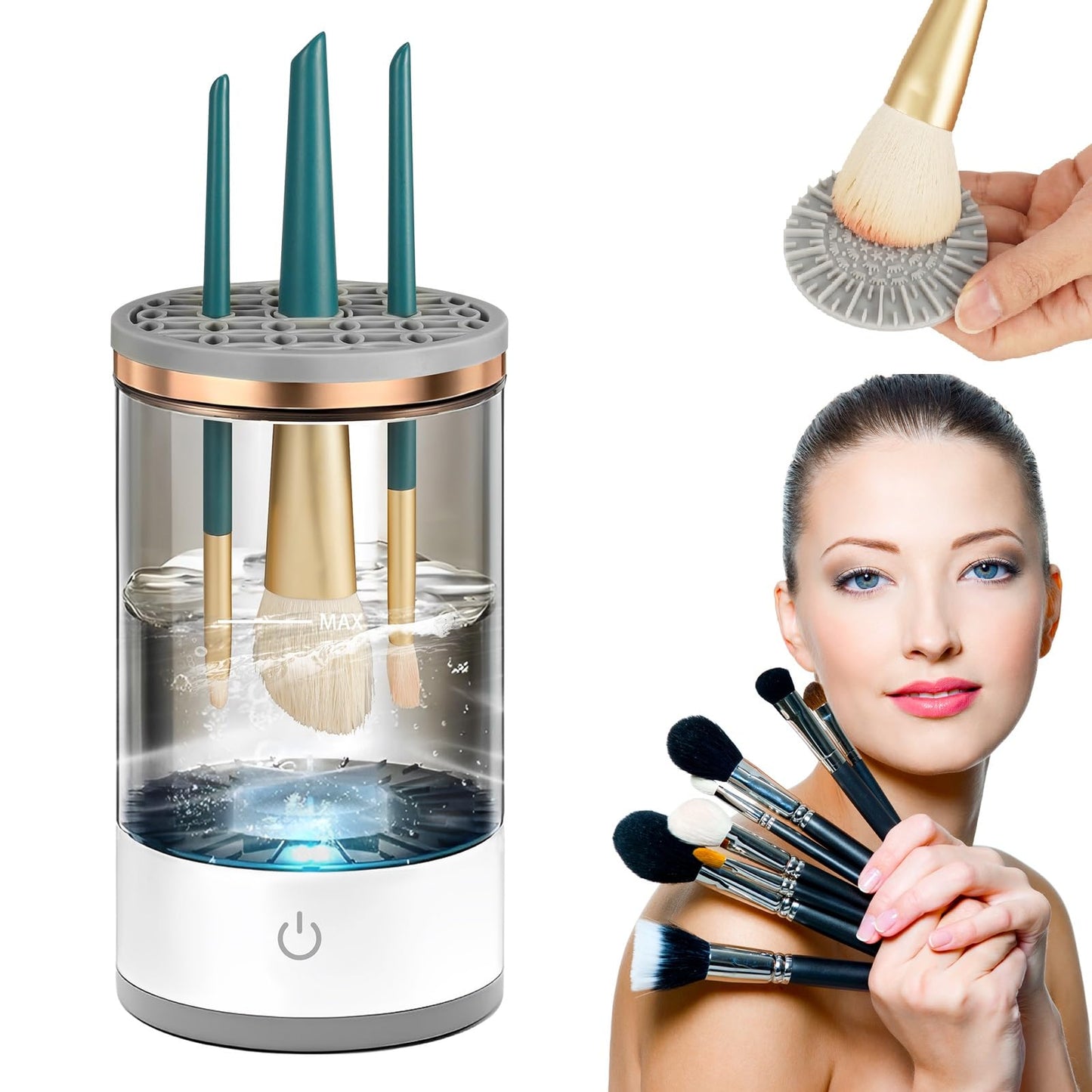 XSHKLI Electric Makeup Brush Cleaner Cosmetic Brush Cleaner 2024 New Automatic Spinning Makeup Brush Cleaner Fit For All Size Makeup Brush - Gifts for Women, Girlfriend- Effortless Makeup Brush Set