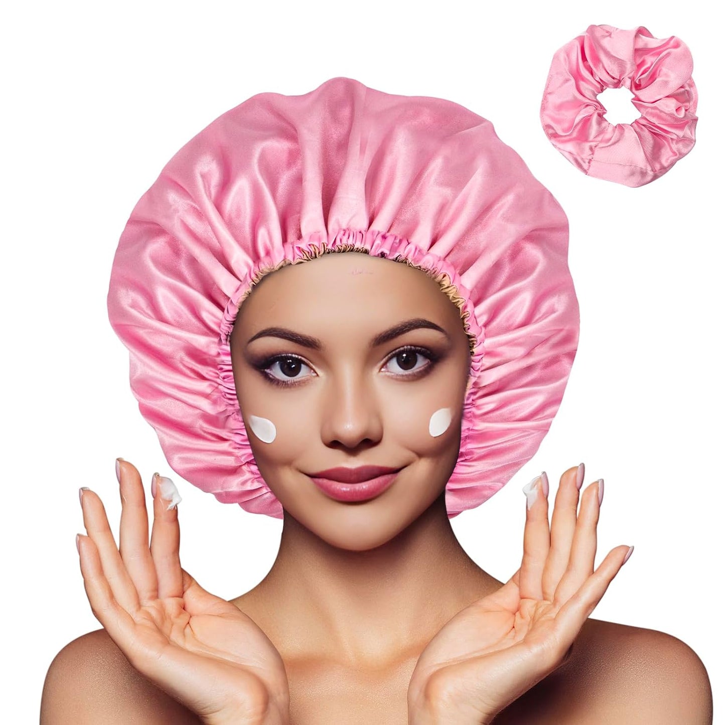 Silk Hair Bonnet, Silk Bonnet for Sleeping Women, Satin Bonnet Hair Bonnet for Sleeping, Silk Bonnet for Long Curly Hair, Soft Elastic Band Silk Sleep Cap (Pink Champagne)