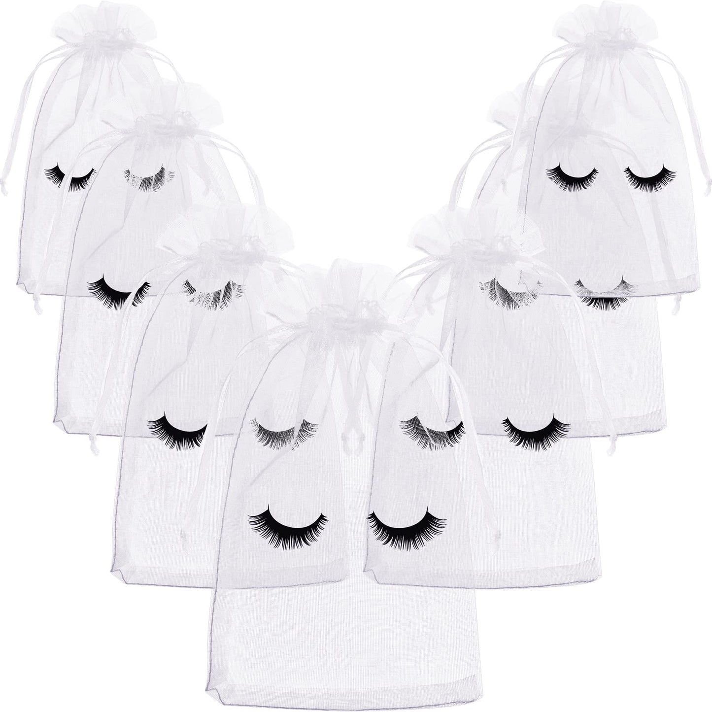 100 Pcs Eyelash Aftercare Bags Eye Lash Print Makeup Bags Empty Beauty Gift Bags Women Drawstring Cosmetic Bag Organza Bags Pouch for Girls Makeup Jewelry Supplies (White Plus Black, 4 x 6 Inch)