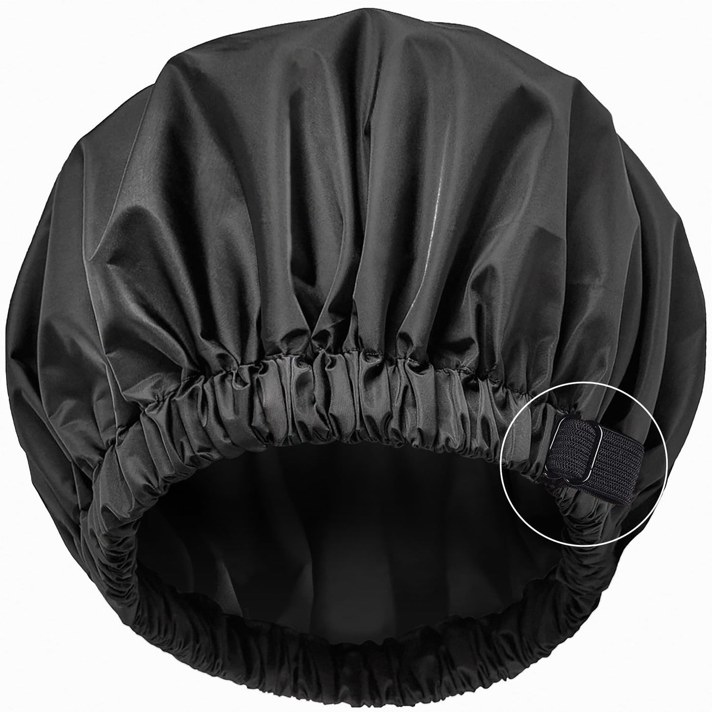 Shower Cap for Women,Silk Lined Shower Cap,Adjustable Size,Double Layer-Reusable,Waterproof and Breathable,Extra Large Shower Cap for All Hair Styles (Black)