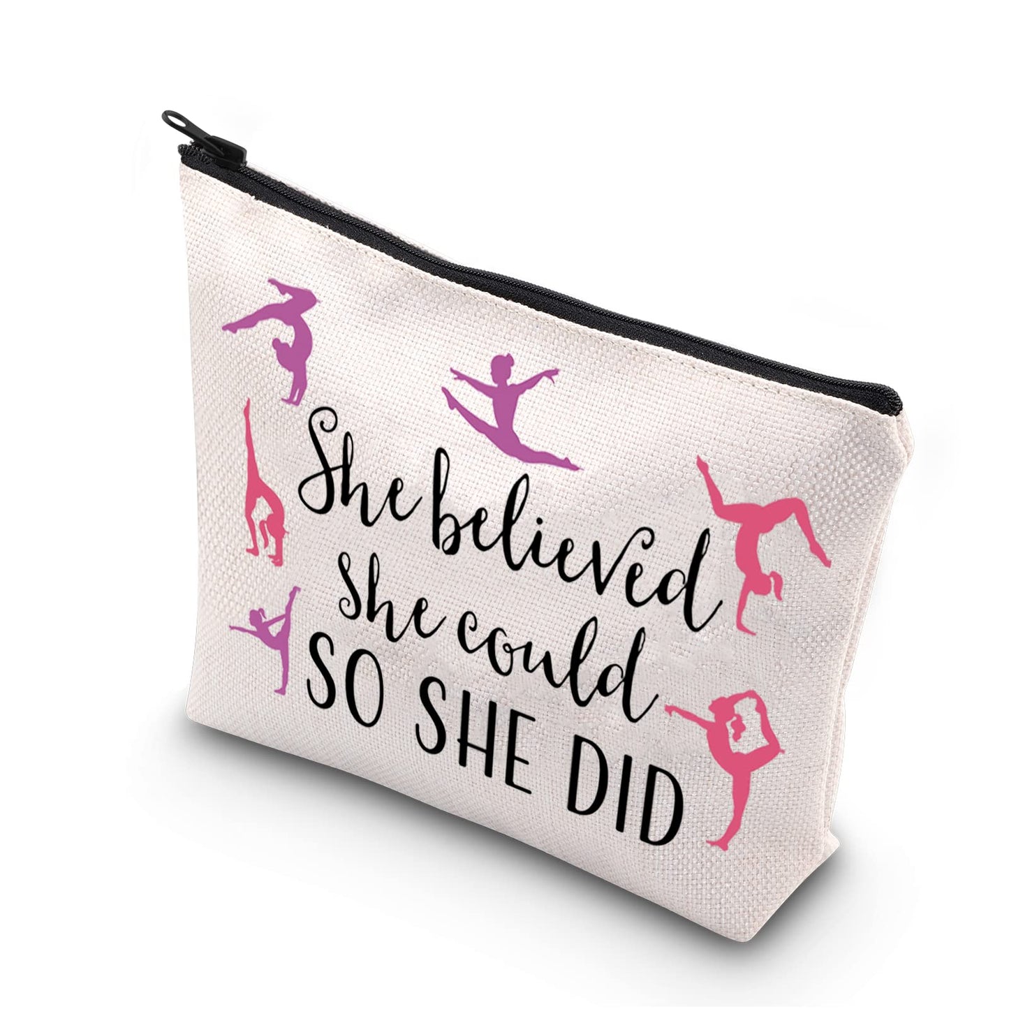 TSOTMO Gymnast Gift for Girls Gymnastics Inspirational Gift She Believed She Could So She Did Gymnast Zipper Pouch Makeup Bag (She believed gymnast)