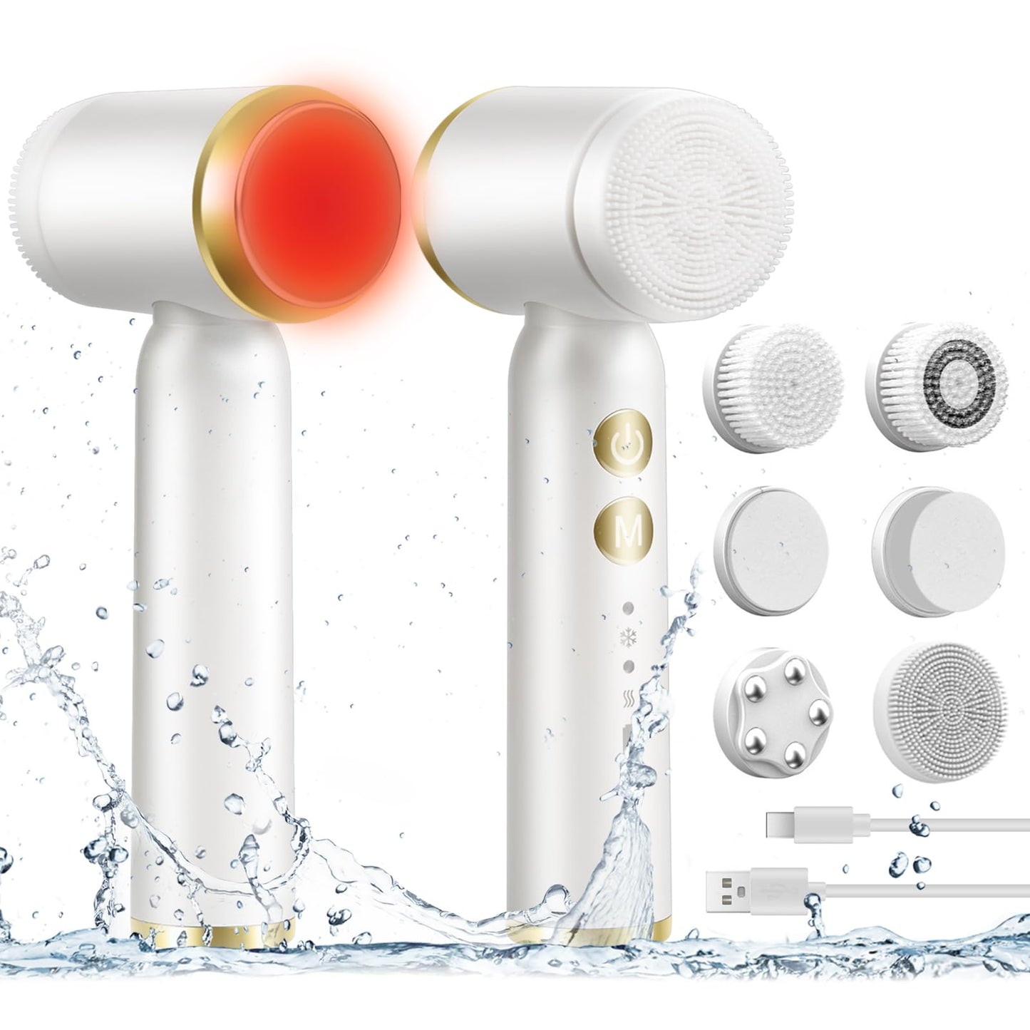 Ablink Electric Face Scrubber, 6 in 1 Facial Cleansing Brush Powered Spin Brush Rechargable IPX6 Waterproof Face Scrubber with 6 Brush Heads, 3 Speeds Thermal & Cold Massaging and Deep Cleansing