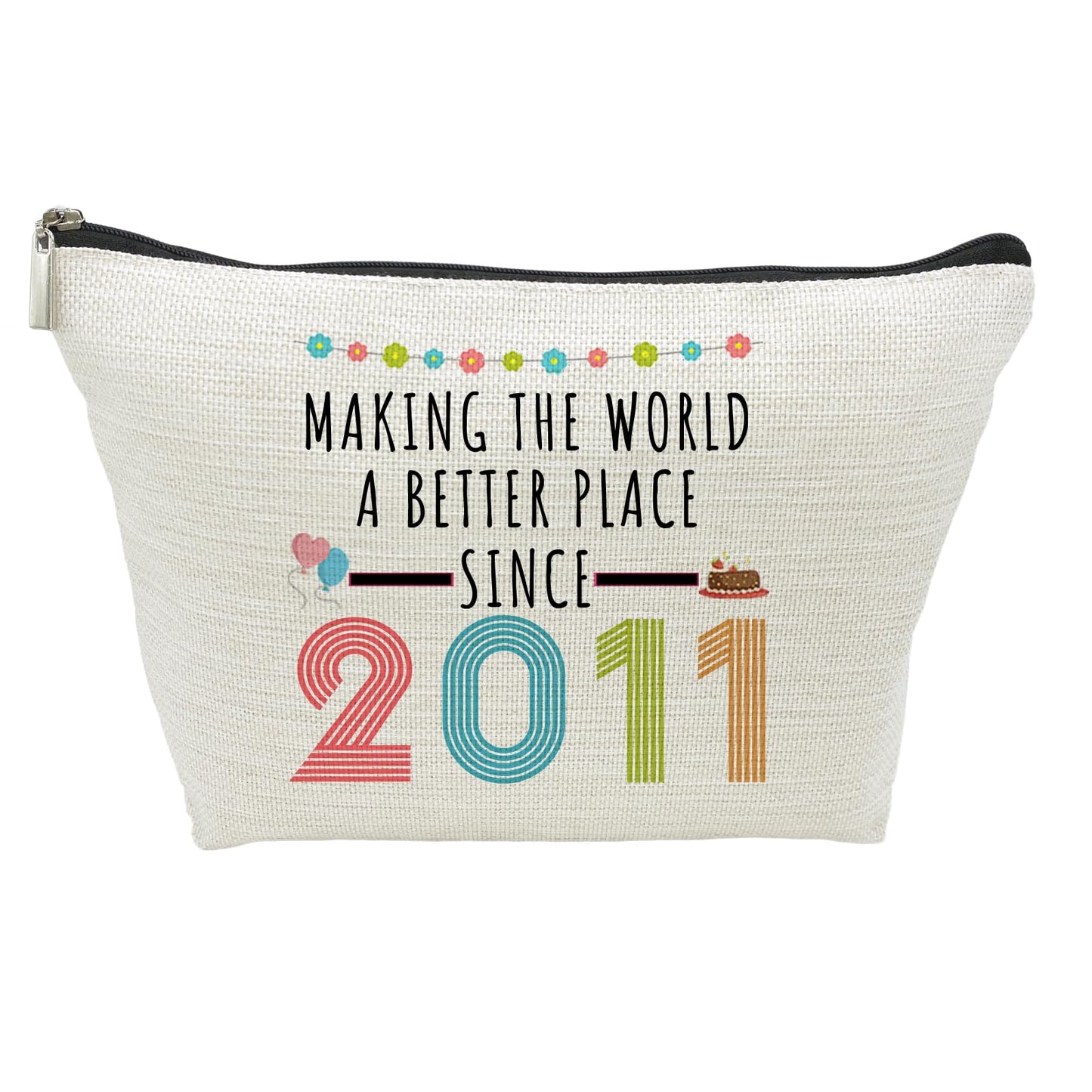 13rd Birthday Gifts for Girls, Funny 13 Year Old Gift Makeup Bag, 2011 13rd Birthday Cosmetic Bags for Her, Teens, Sister, Daughter, Niece, Granddaughter, Making The World a Better Place Since 2011
