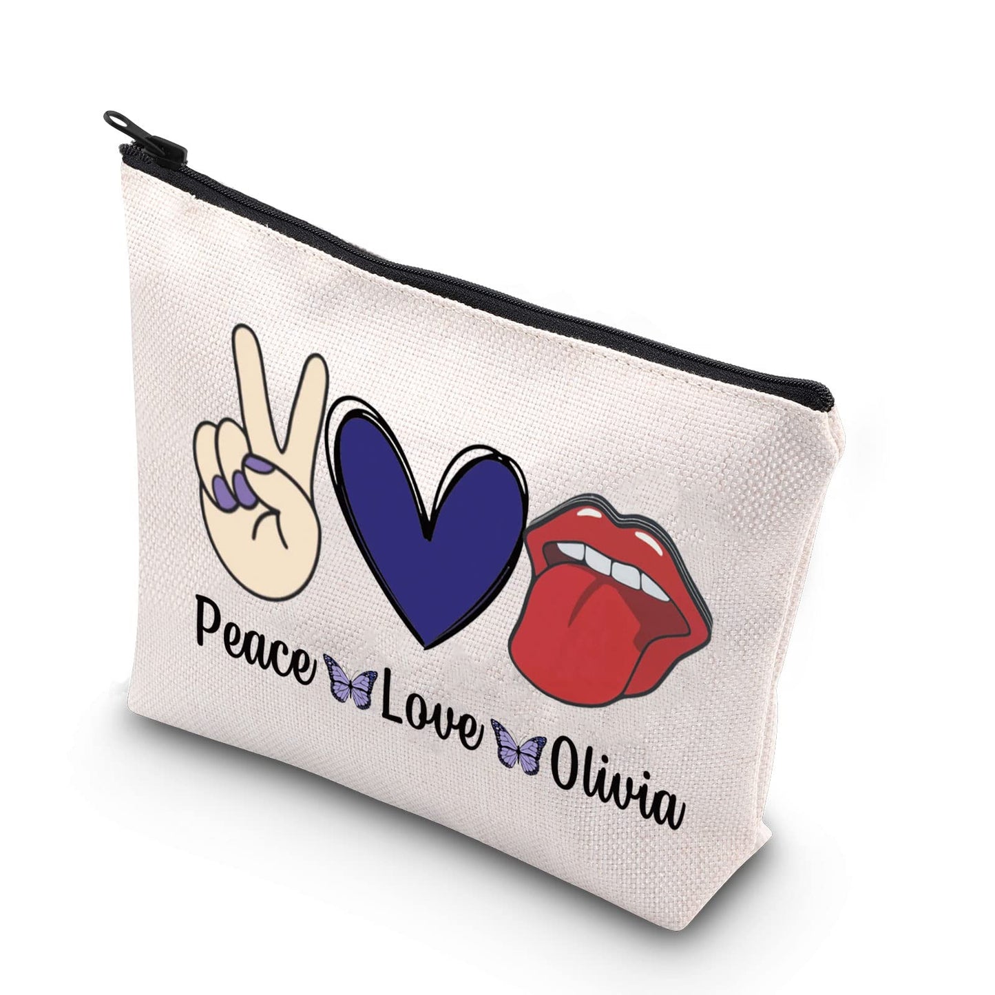 TSOTMO Music Enthusiast Gift Peace Love Olivia Singer Merch for Fandom Girls Zipper Pouch Makeup Bag (Peace Love Olivia)