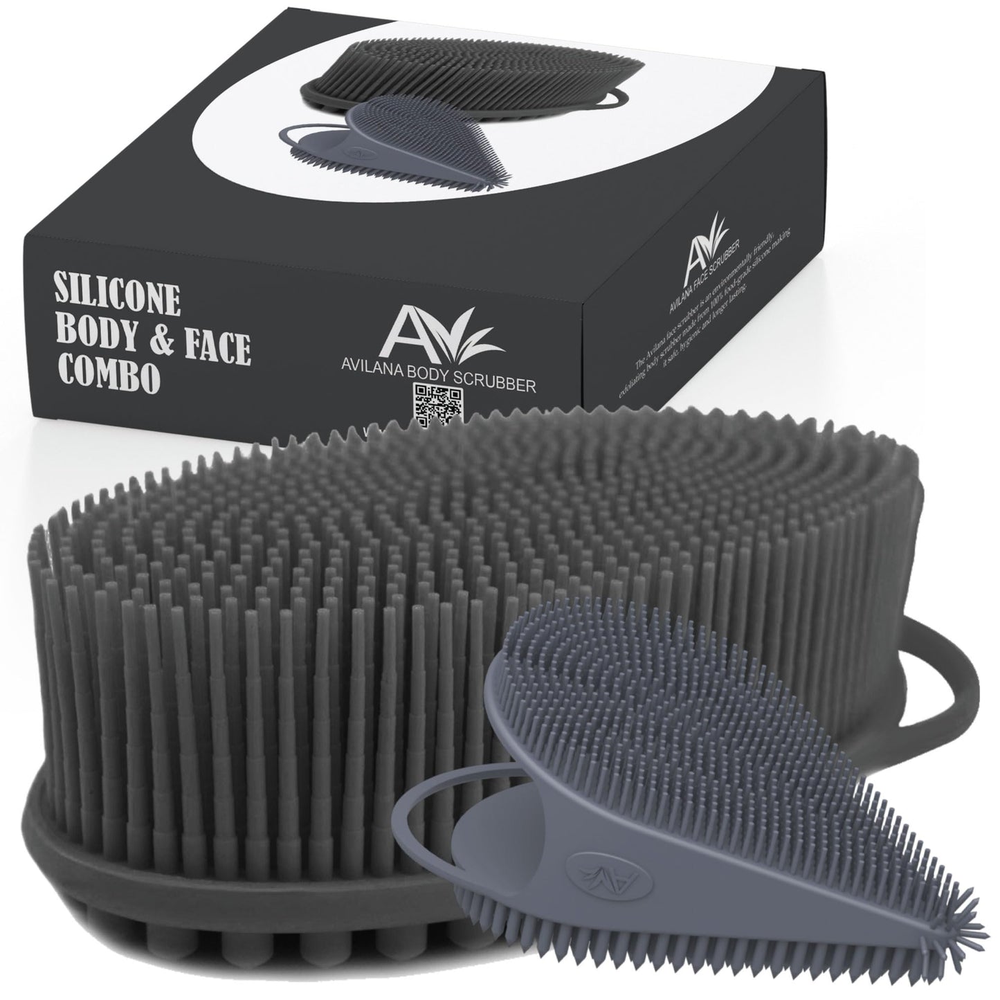 Avilana Silicone Face Scrubber- Dual Sided Manual Facial Cleansing Brush -Face Scrubber and Exfoliator- Deep Cleansing for All Skin Type (Combo-Gray)