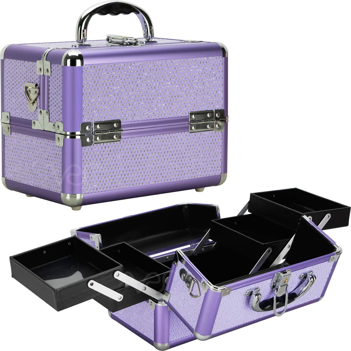 Sunrise C0211 4-Tiers Expandable Trays Makeup Train Case Shoulder Strap Key lock, Purple Krystal