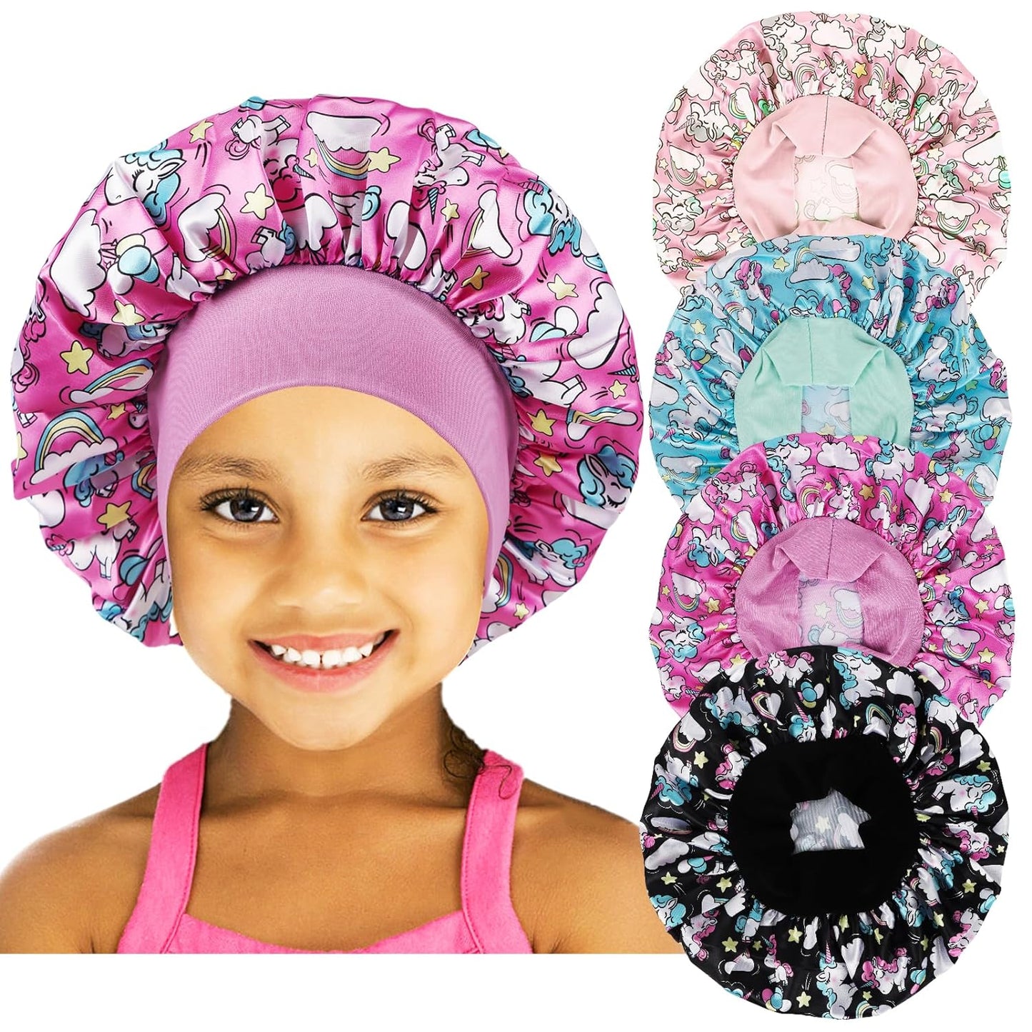 4 Pcs Kids Bonnets for Girls,Silk Bonnet for Kids,Kids Satin Bonnet for Sleeping for Toddler