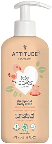 ATTITUDE 2-in-1 Shampoo and Body Wash for Baby, EWG Verified, Dermatologically Tested, Vegan, Orange and Pomegranate, 16 Fl Oz