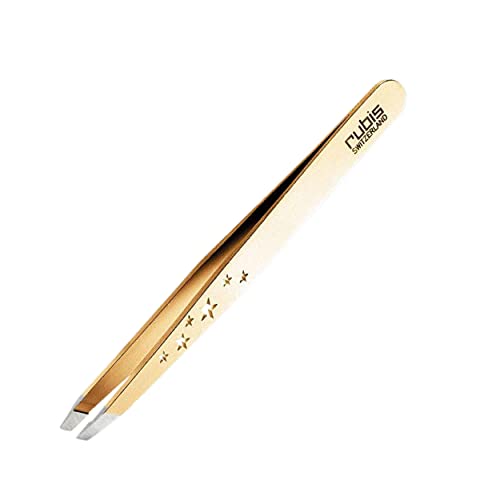 Rubis Classic 6-Star Stainless Steel Slanted Tweezers for Precise Eyebrows and Hair Removal, 1K103CT, Gold, The Gold Collection,Rubis Switzerland Swiss Made World Renowned Precision
