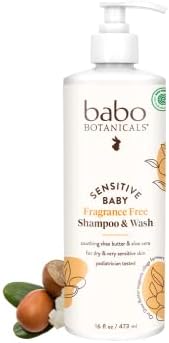 Babo Botanicals Sensitive Baby Fragrance-Free 2-in-1 Shampoo & Wash - Shea Butter, Calendula & Aloe Vera - EWG Verified - Cruelty-Free - Vegan - Pediatrician Tested - For Babies & Kids