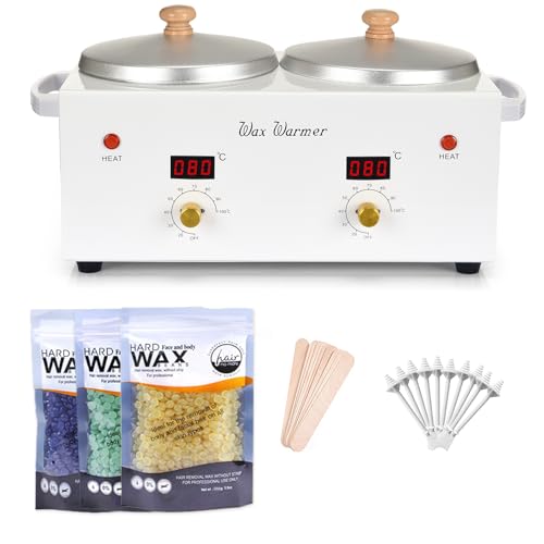 SUERBEATY Wax Warmer Double Wax Warmer Kit for Hair Removal, Professional Brazilian Wax Kit with Adjustable Temperature Control