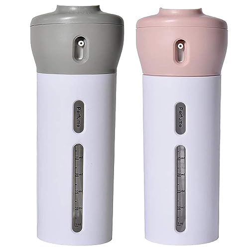 2 Pack Travel Dispenser, CHIVENIDO 4 in 1 Lotion Shampoo Gel Travel Dispenser Shower Bottles Refillable Travel Bottles (Pink+Gray)