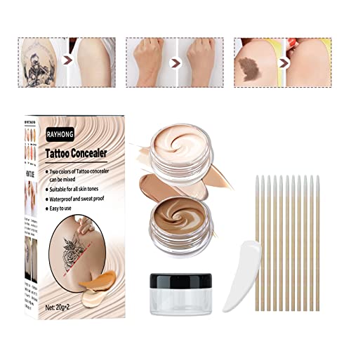 Tattoo Cover Up Makeup Waterproof, Professional Tattoo Concealer Use on Body, For Legs, Dark Spots, Scars, Vitiligo, 2 Colors/Set