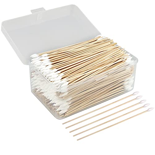 6 Inches Pointed Cotton Swabs with Storage Case, Precision Tip Cotton Swabs with Wooden Sticks, Cotton Tip Applicators for Makeup, Gun Cleaning, Electronic, Jewelry Cleaning (600 ct Pointed)