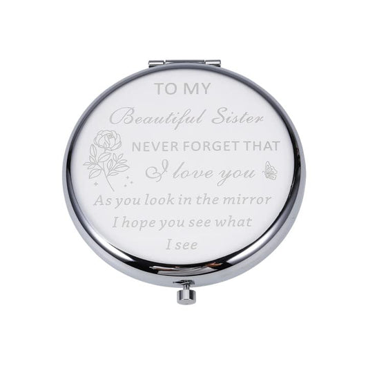 Sister Birthday Compact Mirror Gifts from Sister for Women Best Friend Personalized Friendship Christmas Graduation Easter Valentines Day Gifts Small Make Up Mirror from little Big Sister Brother