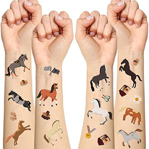 60 Sheets 300 Pcs Horses Temporary Tattoos for Kids Horse Party Favors Waterproof Temporary Face Tattoos Animals Horse Tattoos Stickers for Horses Birthday Decorations