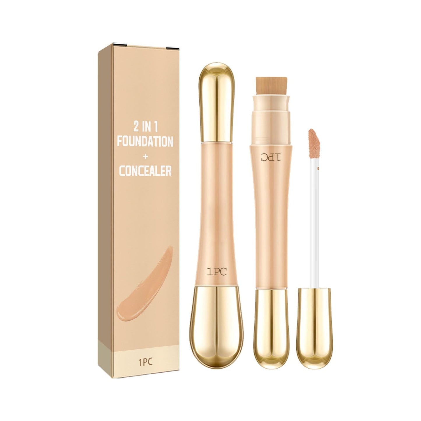 2 In 1 Foundation & Anti-Wrinkle Concealer, Liquid Concealer Stick With Built-in Brush, Double Head Concealer, Long Lasting Waterproof, for Face to Cover, Brighten Skin Tone
