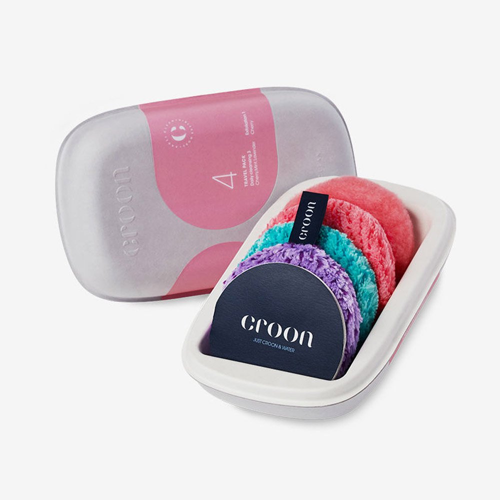 [CROON] Angel Puff (Makeup Cleanser Puff SET / Face Srub Puff Set) Makeup cleanser/Face Scub ONLY USING WATER / no need chemical remover (Travel Pack (3 Cleansing/1 Facial Srub) Mix Color)