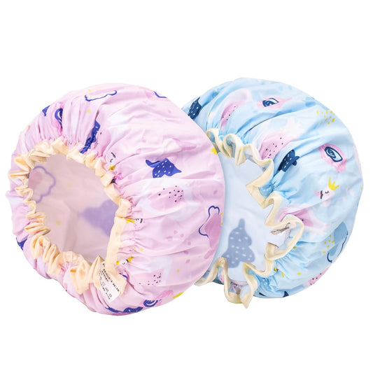 Shower Cap for Kids, 2PCS Toddler Shower Cap(2-8years), Double Layer Waterproof Shower Cap, Reusable Pink and Green Swan Showers Cap, Cute Kids Shower Caps for Girls and Boys
