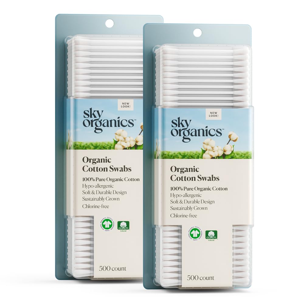 Sky Organics Organic Cotton Swabs for Sensitive Skin, 100% Pure GOTS Certified Organic for Beauty & Personal Care, 1000 ct.