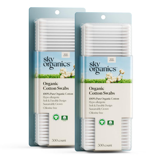 Sky Organics Organic Cotton Swabs for Sensitive Skin, 100% Pure GOTS Certified Organic for Beauty & Personal Care, 1000 ct.