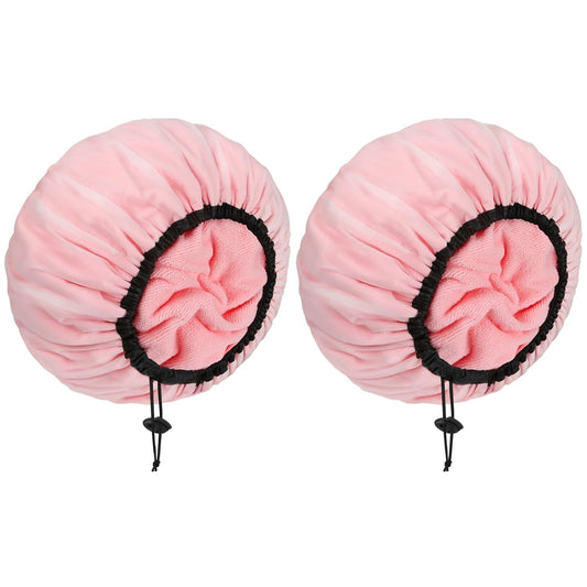 2PCS Terry Lined Shower Caps for Women, Reusable Adjustable Shower Cap, Double Layer Extra Large Waterproof Shower Cap for Women Long Hair, Travel Bath Cap