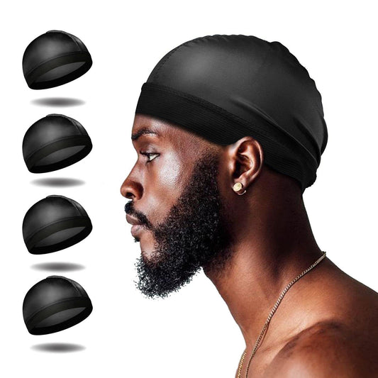 4Pcs Wave Cap, Silk Stocking Wave Caps for 360 Waves, Silky Durag for Men, Stain Caps (4*Black)