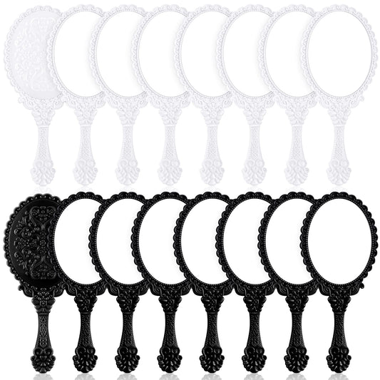 Yalikop 16 Pcs Retro Hand Held Mirror Small Vintage Handheld Mirror Cute Hand Mirror Oval Decorative Hand Held Mirror with Handle Compact Travel Mirror Makeup Mirror for Girls(Black, White)