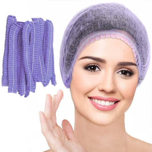 Smilco 100pcs/Pack Purple Disposable Bouffant Caps,21inches Hair Net,Elastic Dust Cap for Hair Nets Food Service,Non-Woven,Salon,Spa,Kitchen Head Cover