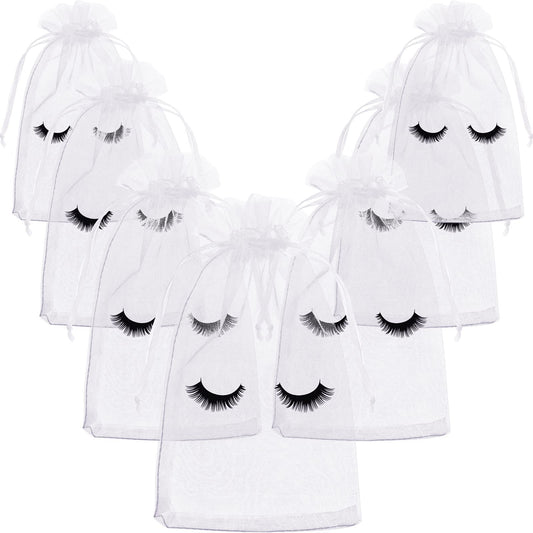 100 Pcs Eyelash Aftercare Bags Eye Lash Print Makeup Bags Empty Beauty Gift Bags Women Drawstring Cosmetic Bag Organza Bags Pouch for Girls Makeup Jewelry Supplies (White Plus Black, 4 x 6 Inch)