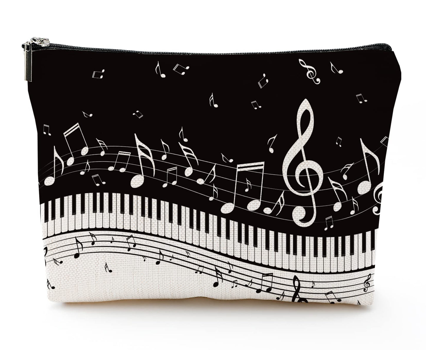 YUMQSEOS Makeup Bag for Women Travel Makeup Bag Large Cosmetic Bag Zipper Pouch Toiletry Bags Makeup Organizer Bag 7X10in - Piano Notes