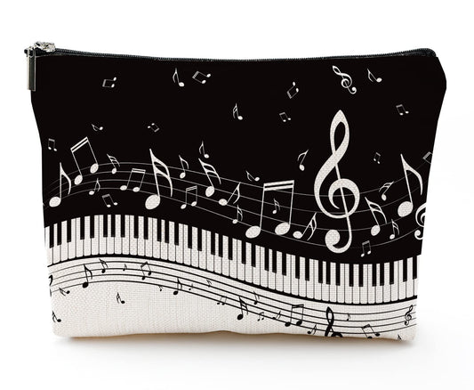 YUMQSEOS Makeup Bag for Women Travel Makeup Bag Large Cosmetic Bag Zipper Pouch Toiletry Bags Makeup Organizer Bag 7X10in - Piano Notes