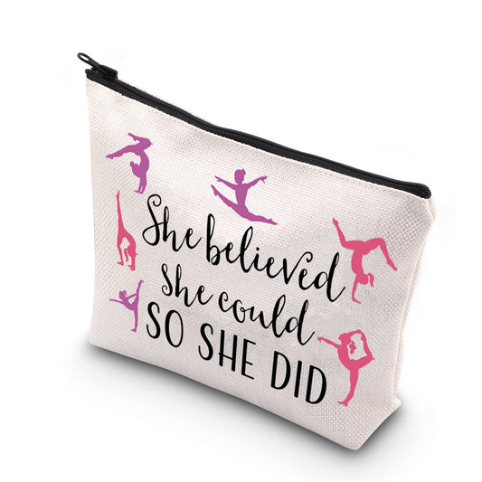 TSOTMO Gymnast Gift for Girls Gymnastics Inspirational Gift She Believed She Could So She Did Gymnast Zipper Pouch Makeup Bag (She believed gymnast)