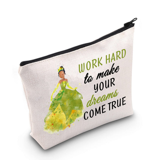 TSOTMO Tiana Gift Princess Gifts Cartoon Movie Merchandise Gift For Movie Fans Movie Quotes Inspirational Makeup Bag For Women Girls (WORK HARD)