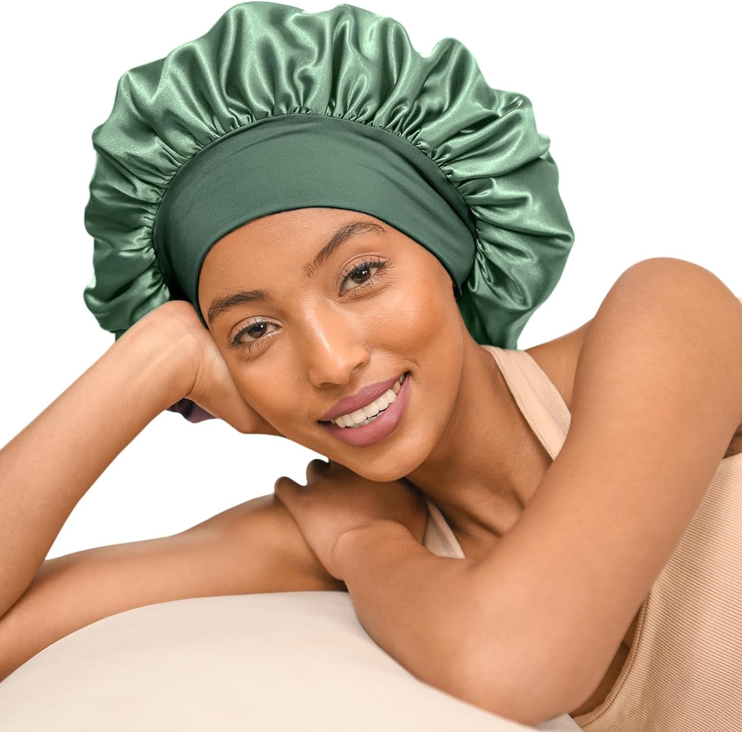 Silk Bonnet for Sleeping Women Double Layer Satin Lined Hair Bonnets for Sleeping Soft Elastic Band Silk Sleep Cap for Curly Hair