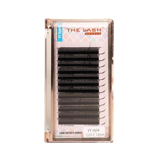 THE LASH SUPPLY YY Hybrid Eyelash Extension Professional Supplies, C/D Curl, 9-15mm Length, 0.07 Thickness, Matte Black Fake Eye Lashes, Soft and Lightweight Lashes Mixed Pack