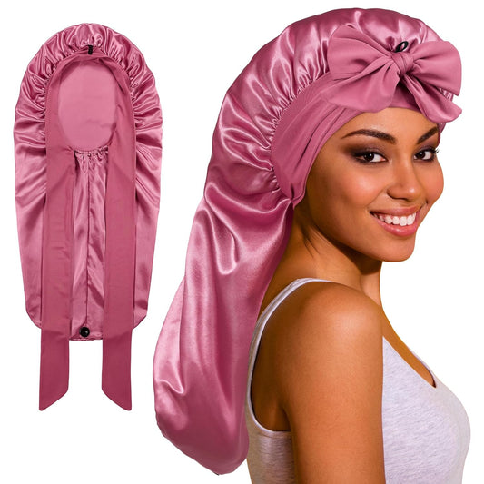 ROYBENS Long Bonnet Satin Bonnet Silk Bonnet for Sleeping Women, Bonnet with Tie Band Sleep Cap, Silk Hair Bonnet for Braids Curly Hair