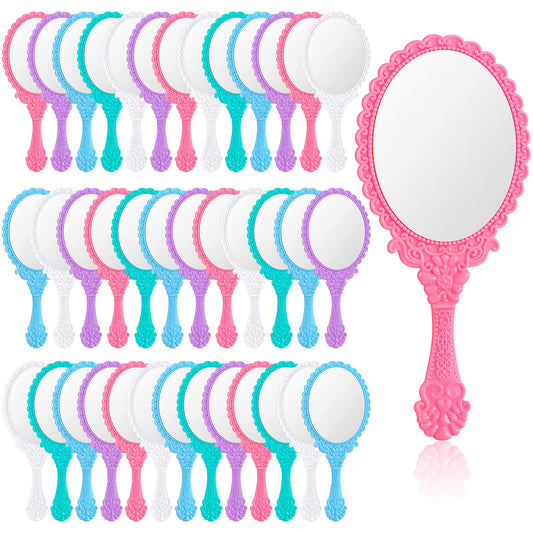 40 Pcs Vintage Handheld Mirror Retro Hand Held Mirror Vintage Hand Mirror Hand Mirrors with Handle Plastic Hand Held Mirrors for Kids Cute Compact Mirror for Girls (White, Purple, Blue, Pink, Green)