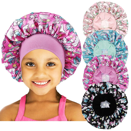 4 Pcs Kids Bonnets for Girls,Silk Bonnet for Kids,Kids Satin Bonnet for Sleeping for Toddler