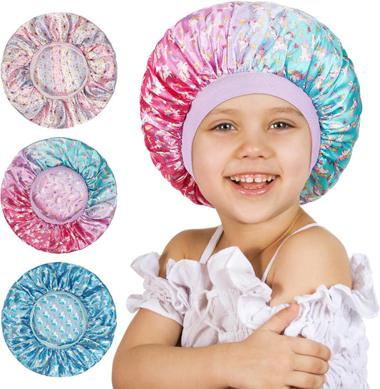 3 Pcs Bonnet for Kids, Silk Bonnet for Sleeping, Satin Bonnet for Sleeping, Wide Band Silk Sleep Cap, Bonnet for Curly Hair