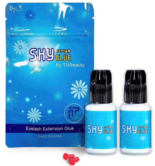2 Bottles Sky Glue D for Eyelash Extension 5ml - Professional Powerful Strong Black Eyelash Individual Extension Adhesive / 1-2s Fast Drying / 5-6 Weeks Lasting time TUBeauty