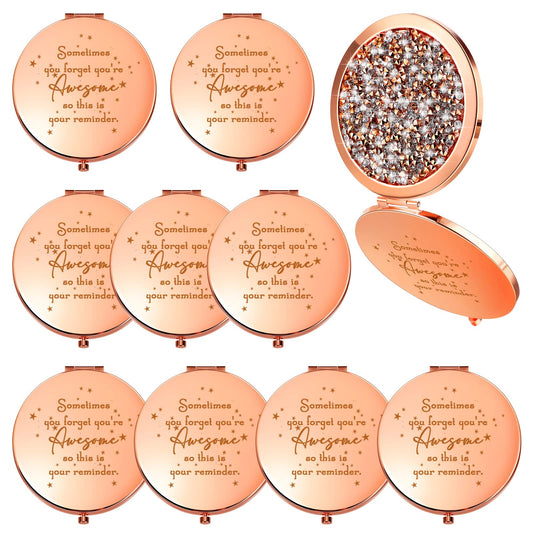 Roowest Inspirational Compact Mirror Sometimes You Forget You're Awesome Appreciation Thank You Gifts for Women Employee Coworker Staff Birthday Favors Magnifying Pocket Mirror(Rose Gold, 10 Pcs)