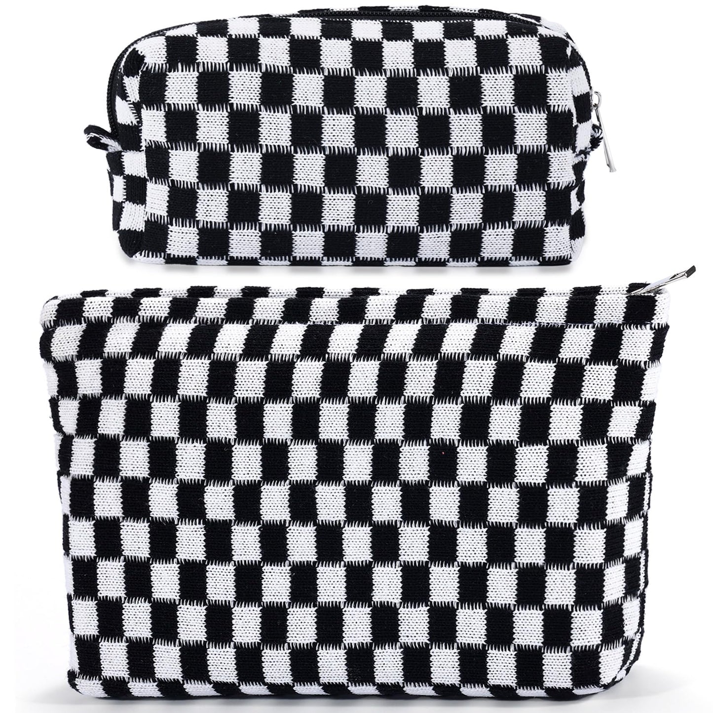 ZLFSRQ 2Pcs Checkered Makeup Bag for Women Large and Small Capacity Black Cosmetic Bag Set Travel Makeup Pouch for Purse Zipper Toiletry Organizer Cute Y2K Aesthetic Trendy Makeup Brushes Storage Bag