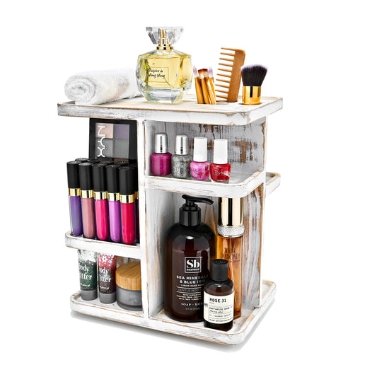 Sorbus 360° Makeup Organizer - Grey Rustic Wood Storage Carousel for Cosmetics, Make Up, Skin Care Organizer - Rotating Makeup Organizer for Vanity, Bathroom Storage, Bedroom, Kitchen, Desk, Dorm